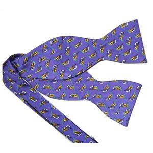 Jos A Bank Silk Bow Tie Purple Sailboats Pattern Men's One Size Adjustable